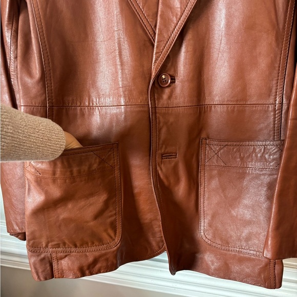 80s Western Vintage Preppy Brown Leather Streetwear Boho Jacket - Size Large - Picture 9 of 14